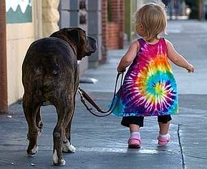 bébé avec gros chien